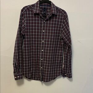 Men's GAP 100% Cotton Plaid Button-Down Shirt - Navy and Burgundy